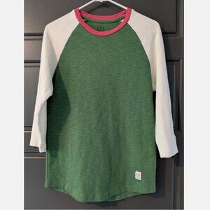 Topo Designs Womens Small Baseball Style 3/4 Sleeve T-Shirt heather green